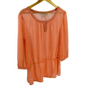 Banana Republic Heritage Blouse Top Women Large Orange Paisley Button 3/4 Sleeve